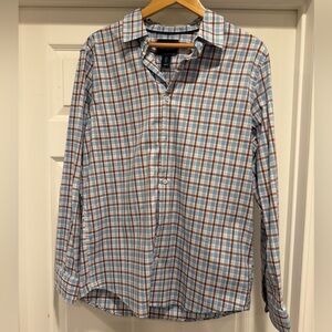 Daniel Hechter Paris Men's Cotton Blend Blue and Brown Plaid Shirt